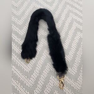 Black Fur & Leather Bag Strap with Gold Clasps